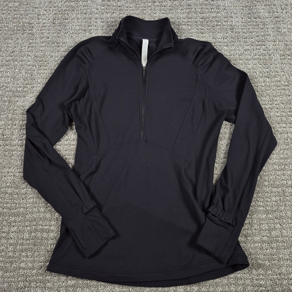 Lululemon Extra Mile 1/2 Zip Top Women 6 Black Rulu Running Pullover Thumbhole